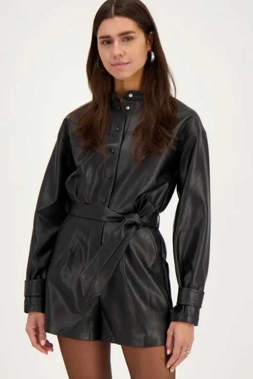 Zwarte Leatherlook Playsuit