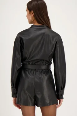 Zwarte Leatherlook Playsuit