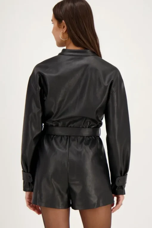 Zwarte Leatherlook Playsuit