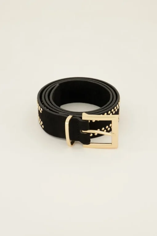 Zwarte Leren Riem Met Goudkleurige Studs