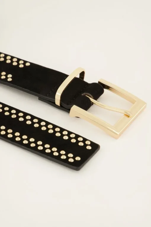 Zwarte Leren Riem Met Goudkleurige Studs