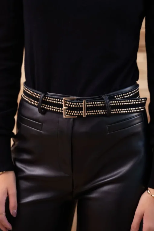 Zwarte Leren Riem Met Goudkleurige Studs