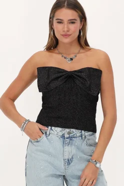 Zwarte Lurex Bandeau Top Met Strik