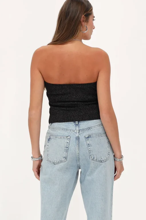 Zwarte Lurex Bandeau Top Met Strik
