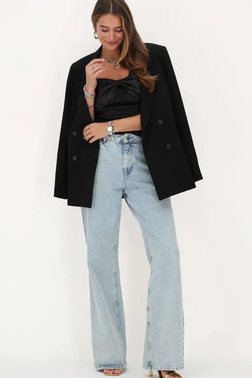 Zwarte Lurex Bandeau Top Met Strik