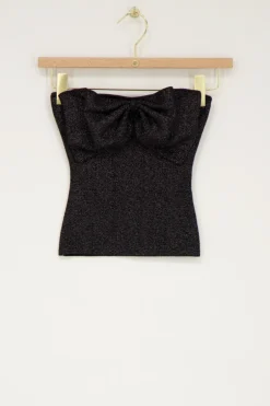 Zwarte Lurex Bandeau Top Met Strik