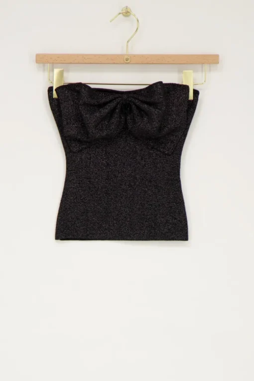 Zwarte Lurex Bandeau Top Met Strik