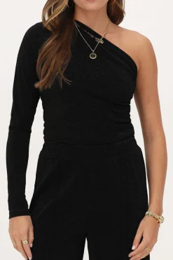 Zwarte Lurex One-shoulder Top