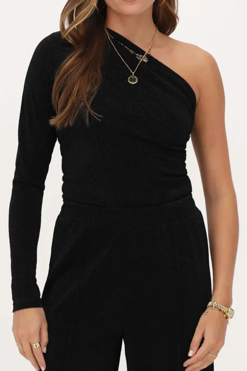 Zwarte Lurex One-shoulder Top