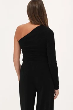 Zwarte Lurex One-shoulder Top