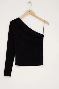 Zwarte Lurex One-shoulder Top