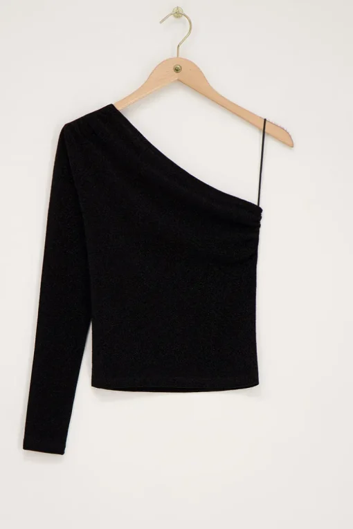 Zwarte Lurex One-shoulder Top