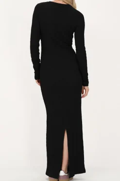 Zwarte Maxi Jurk Met Structuur & Split
