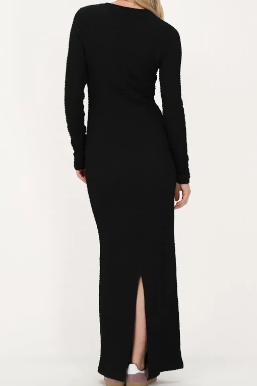Zwarte Maxi Jurk Met Structuur & Split