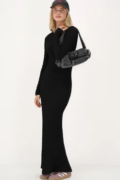Zwarte Maxi Jurk Met Structuur & Split