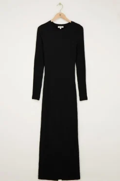 Zwarte Maxi Jurk Met Structuur & Split