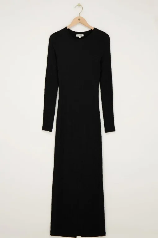 Zwarte Maxi Jurk Met Structuur & Split