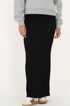 Zwarte Maxi Rok Met Structuur & Split