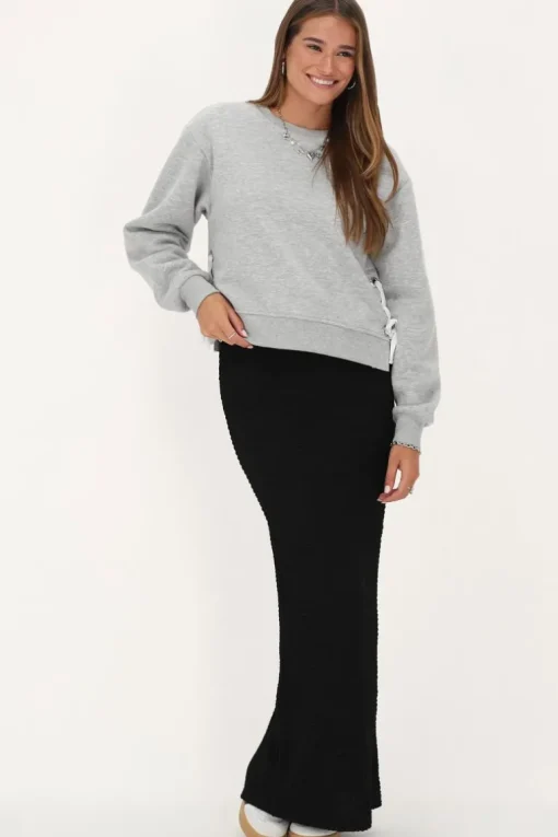 Zwarte Maxi Rok Met Structuur & Split