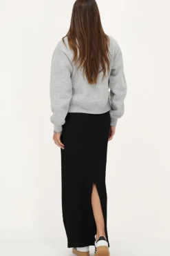 Zwarte Maxi Rok Met Structuur & Split