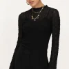 Zwarte Mesh Top Met Flared Mouwen & Structuur