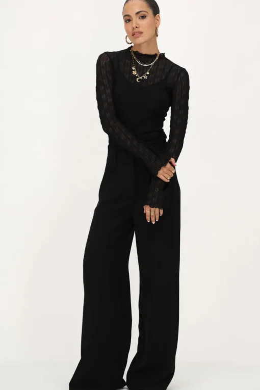 Zwarte Mesh Top Met Flared Mouwen & Structuur