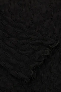Zwarte Mesh Top Met Flared Mouwen & Structuur