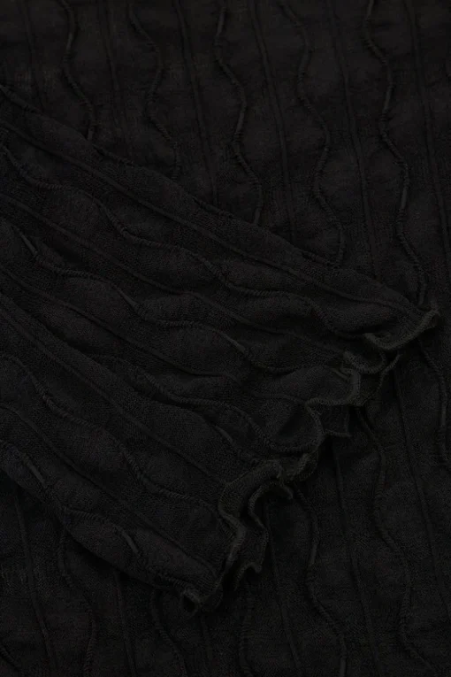 Zwarte Mesh Top Met Flared Mouwen & Structuur