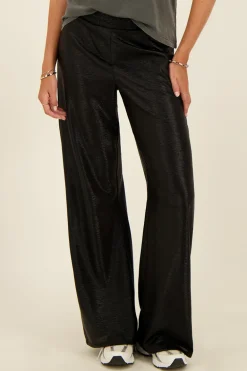 Zwarte Metallic Broek Wide Leg
