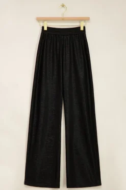 Zwarte Metallic Broek Wide Leg