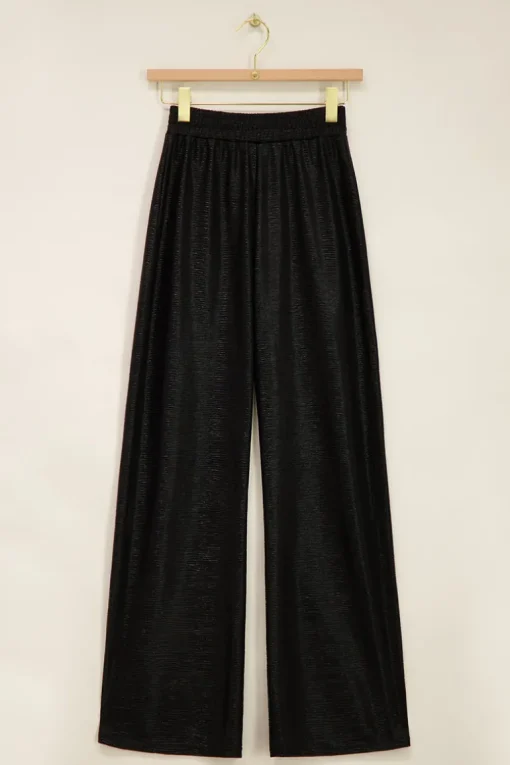Zwarte Metallic Broek Wide Leg