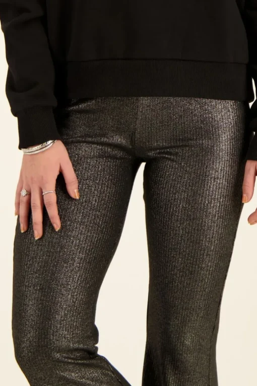 Zwarte Metallic Flared Broek