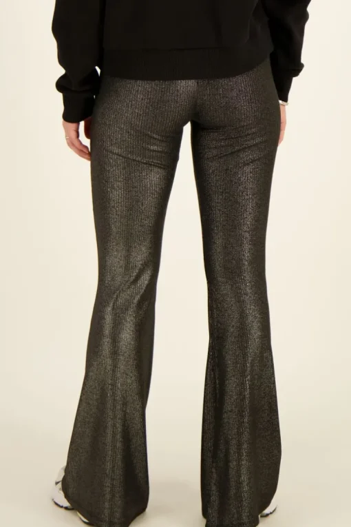 Zwarte Metallic Flared Broek