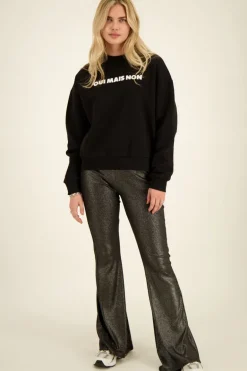 Zwarte Metallic Flared Broek