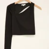 Zwarte Metallic Rib Top Cut-out