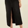 Zwarte Midi Denim Rok Met Split