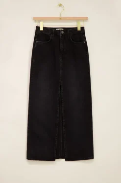 Zwarte Midi Denim Rok Met Split