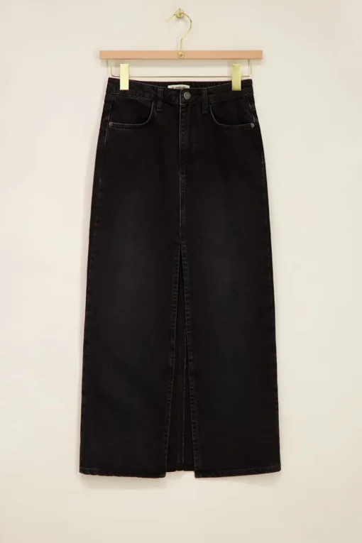 Zwarte Midi Denim Rok Met Split