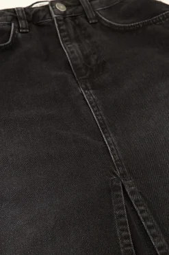 Zwarte Midi Denim Rok Met Split