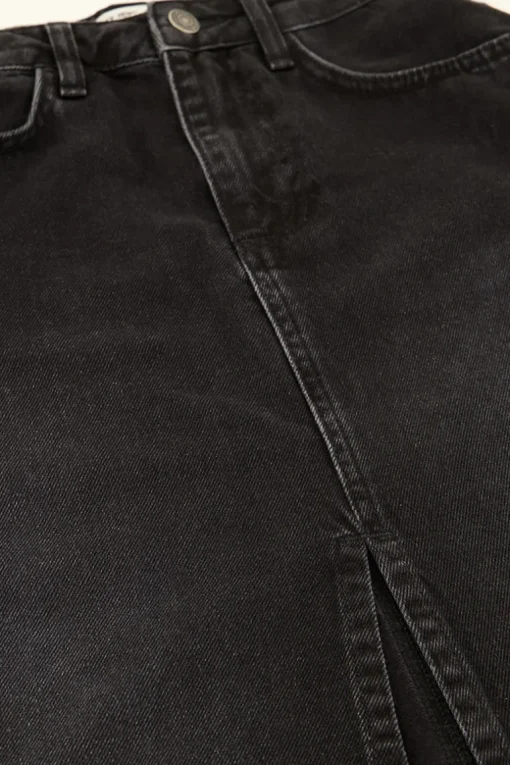 Zwarte Midi Denim Rok Met Split