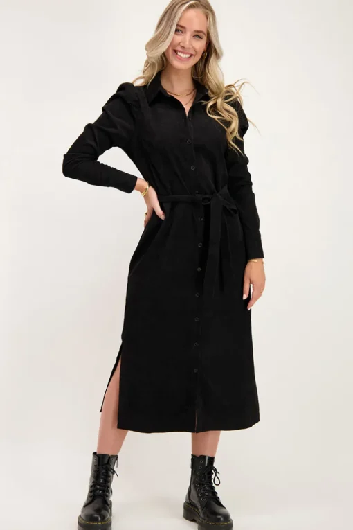 Zwarte Midi Jurk Met Ribstructuur