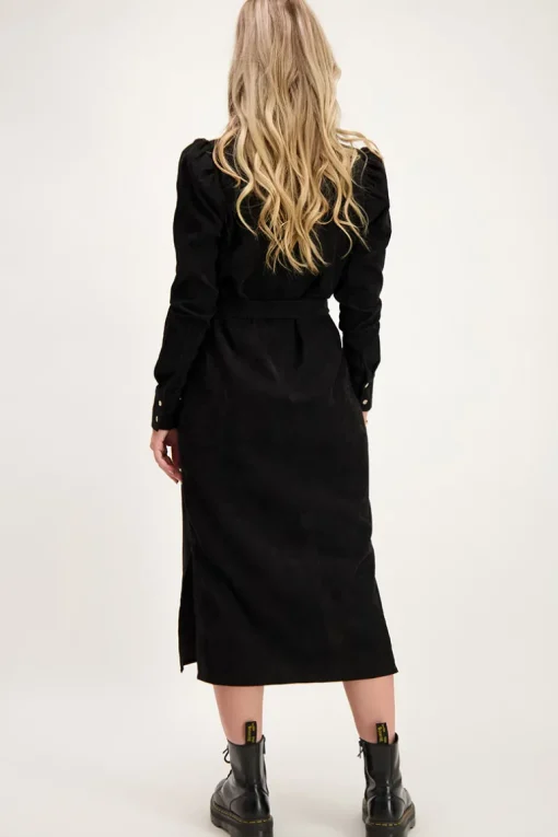 Zwarte Midi Jurk Met Ribstructuur