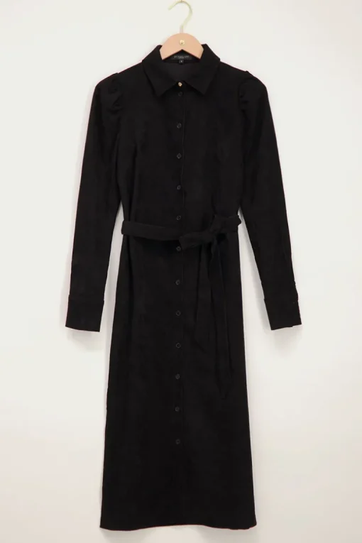 Zwarte Midi Jurk Met Ribstructuur