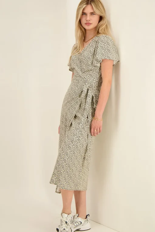 Zwarte Midi Jurk Met Witte Print