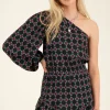 Zwarte One Shoulder Top Met Roze Print