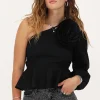 Zwarte One-shoulder Top Met Bloem