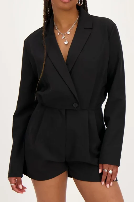 Zwarte Playsuit Met V-hals
