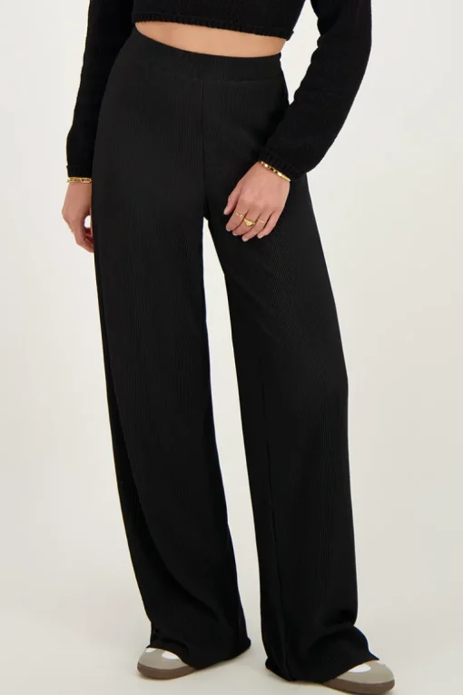 Zwarte Plissé Broek Met Elastiek