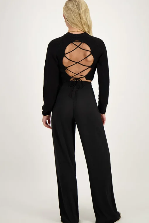 Zwarte Plissé Broek Met Elastiek