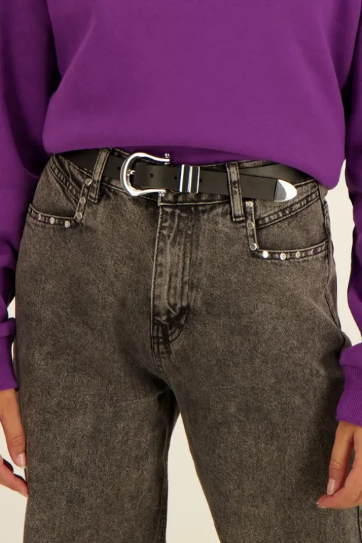 Zwarte Riem Basic Met Zilveren Gesp